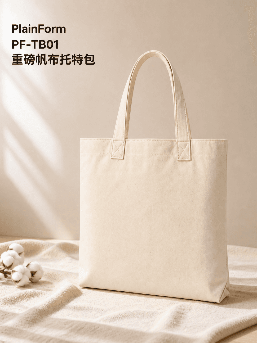 完整展示 PlainForm 米白帆布托特包的淘宝天猫 3:4 搜索首图