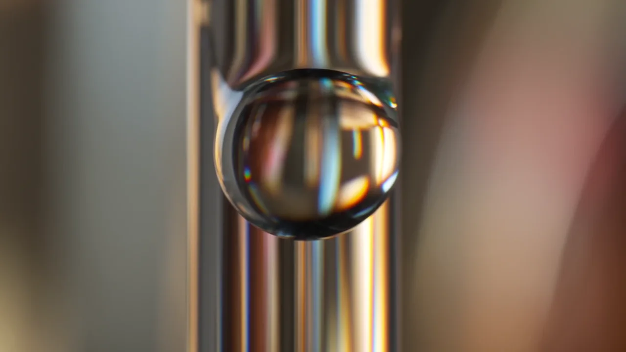 水滴沿玻璃表面滑落的电影感微距开场